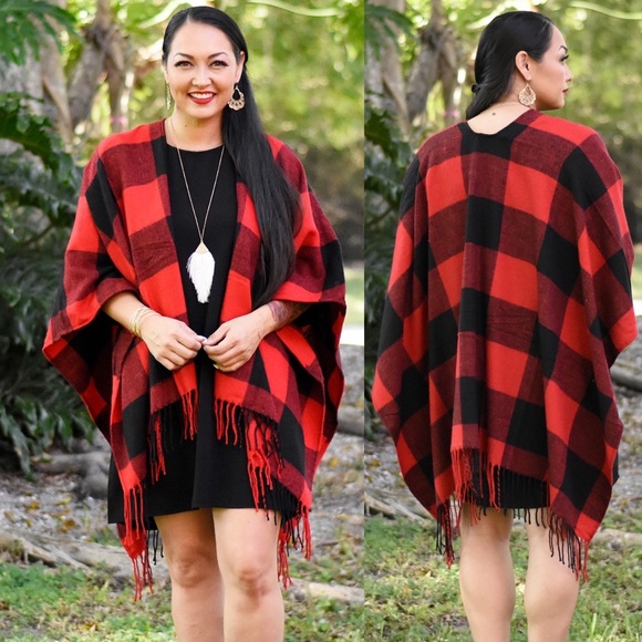 Red Buffalo Check Poncho - Picture 3 of 3